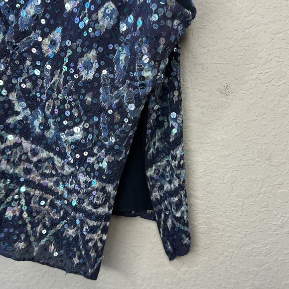 Lafayette 148 New York Blue Sequin Hand Beaded Camisole Top Size 10 - Picture 5 of 12